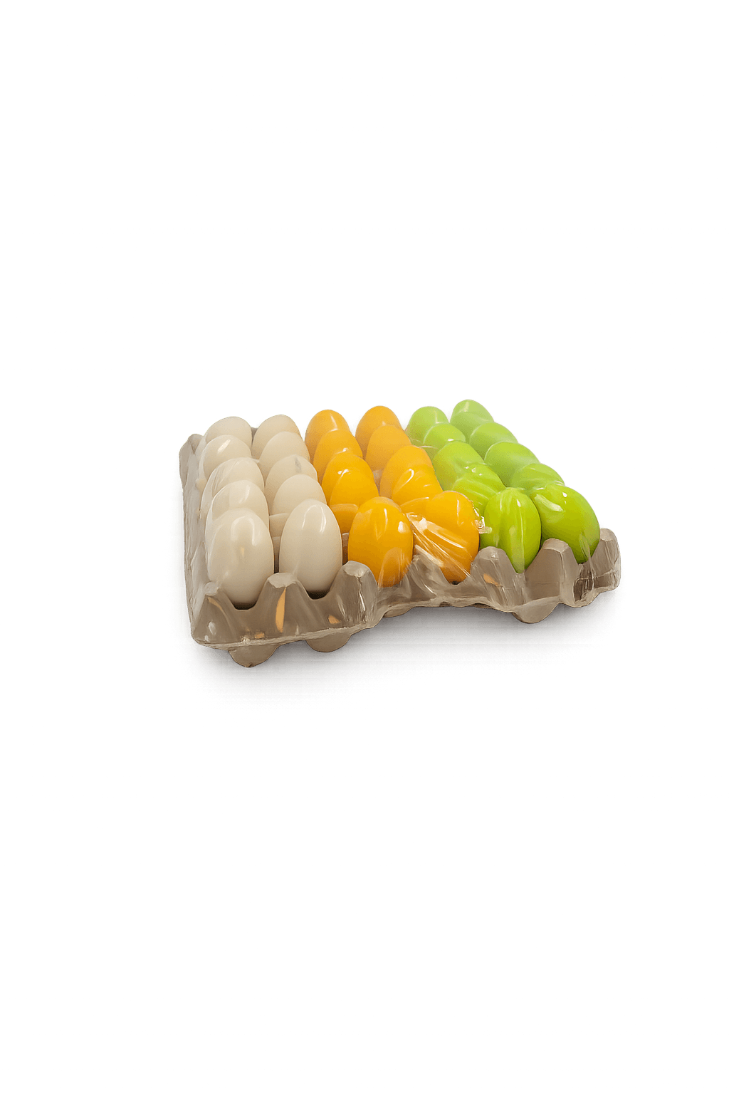 Tray met 30 stuks Paaseieren Groen/Geel/Wit 2