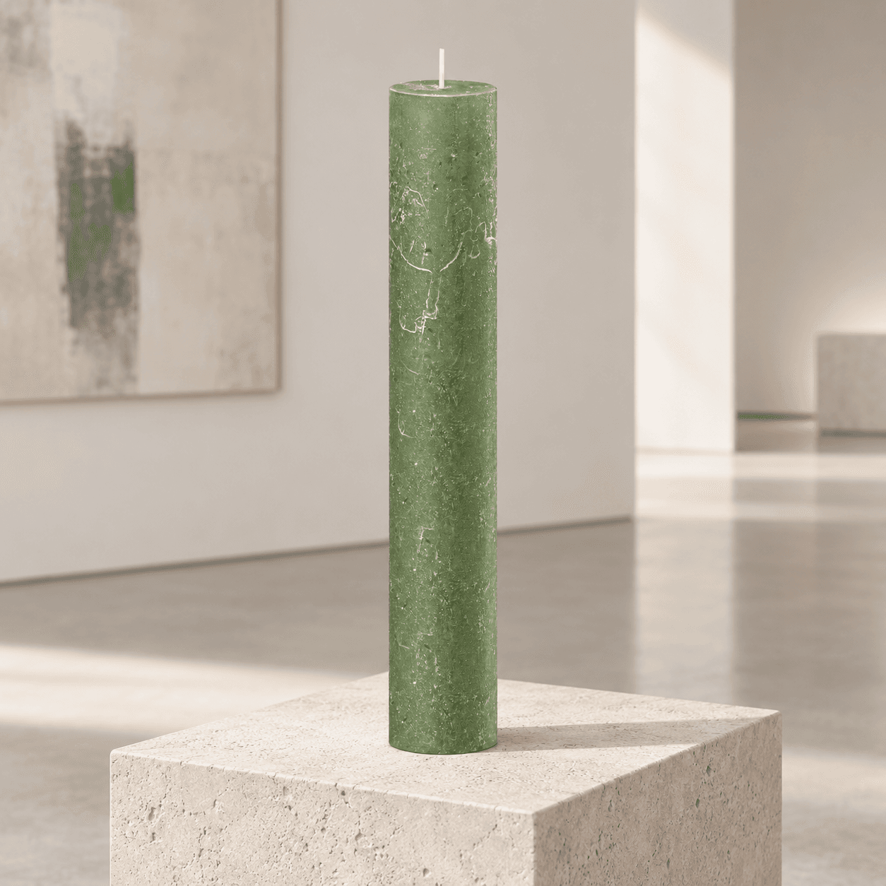 Rustieke cilinderkaars groen 35 × 250 mm / Aloe Vera
