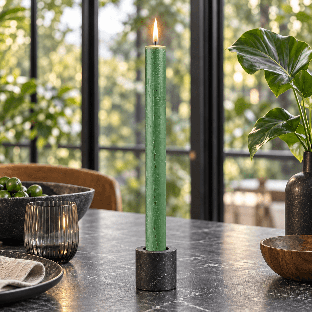 Dinerkaarsen 12 stuks 22 × 270 mm  / Groen